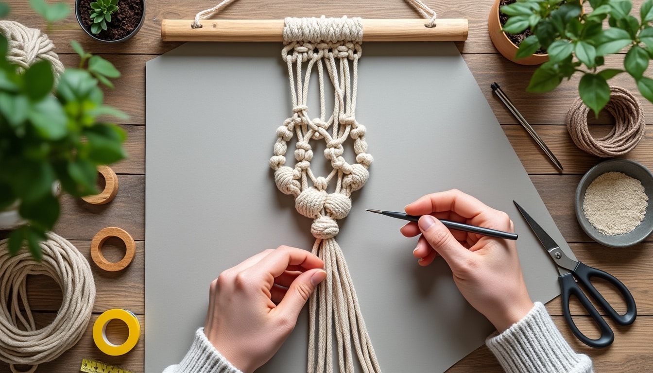Tuto suspension macramé modele gratuit : outils et précautions